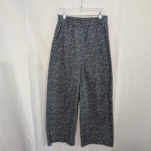 FRNCH Paris Wide Leg Pants Blue Ditsy Floral Cotton Flannel Feel Size M Pull-on